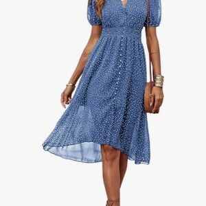 Elegant Blue Polka Dot Dress